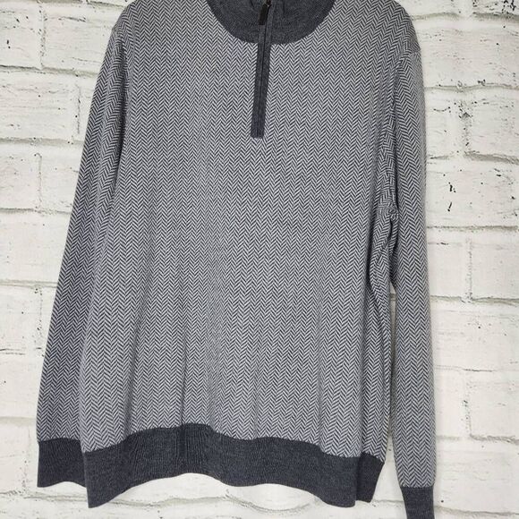 UNTUCKit Collared 1/4 Zip Sweater Mens Large Gray Extra Fine Merino Wool Casual - Picture 3 of 14